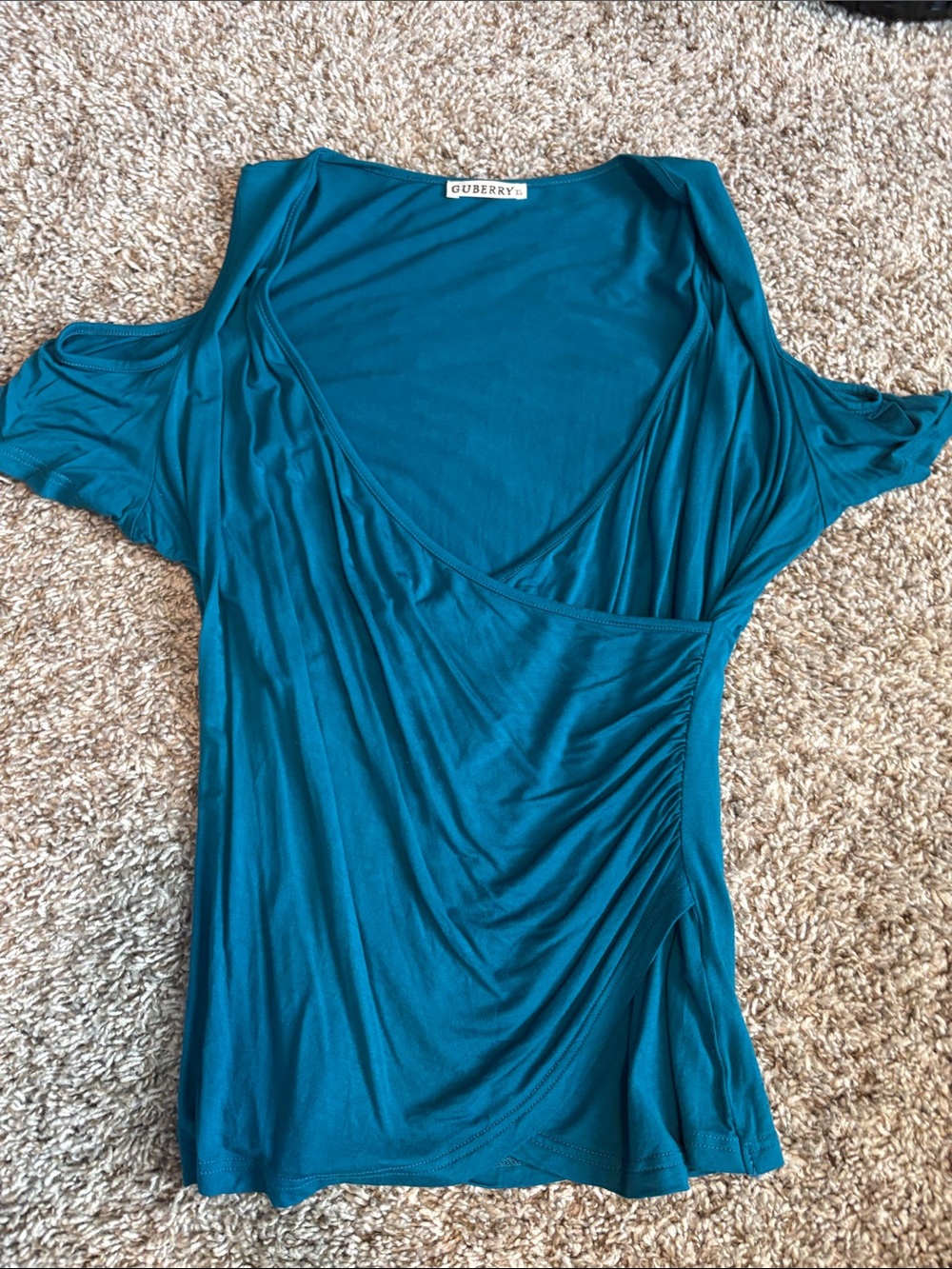 Guberry Teal Short Sleeve Surplice Top